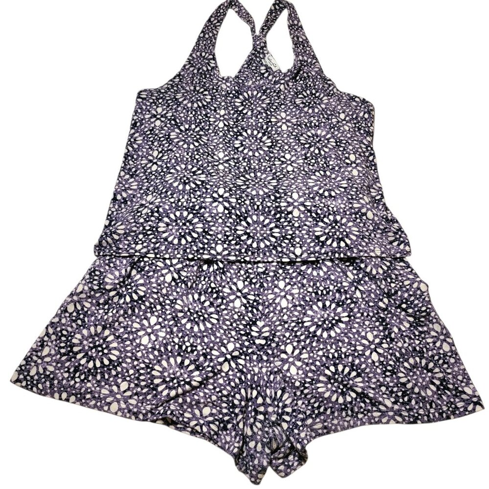 Women's Splendid Purple White Summer Romper Sz Medium Bohemian Coastal Beach